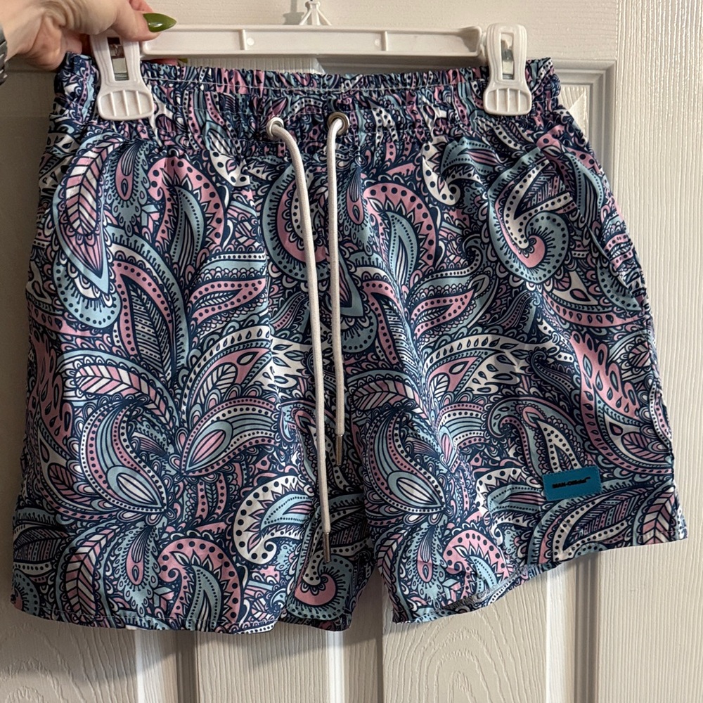 Men’s Pink & Blue Paisley Swim Shorts